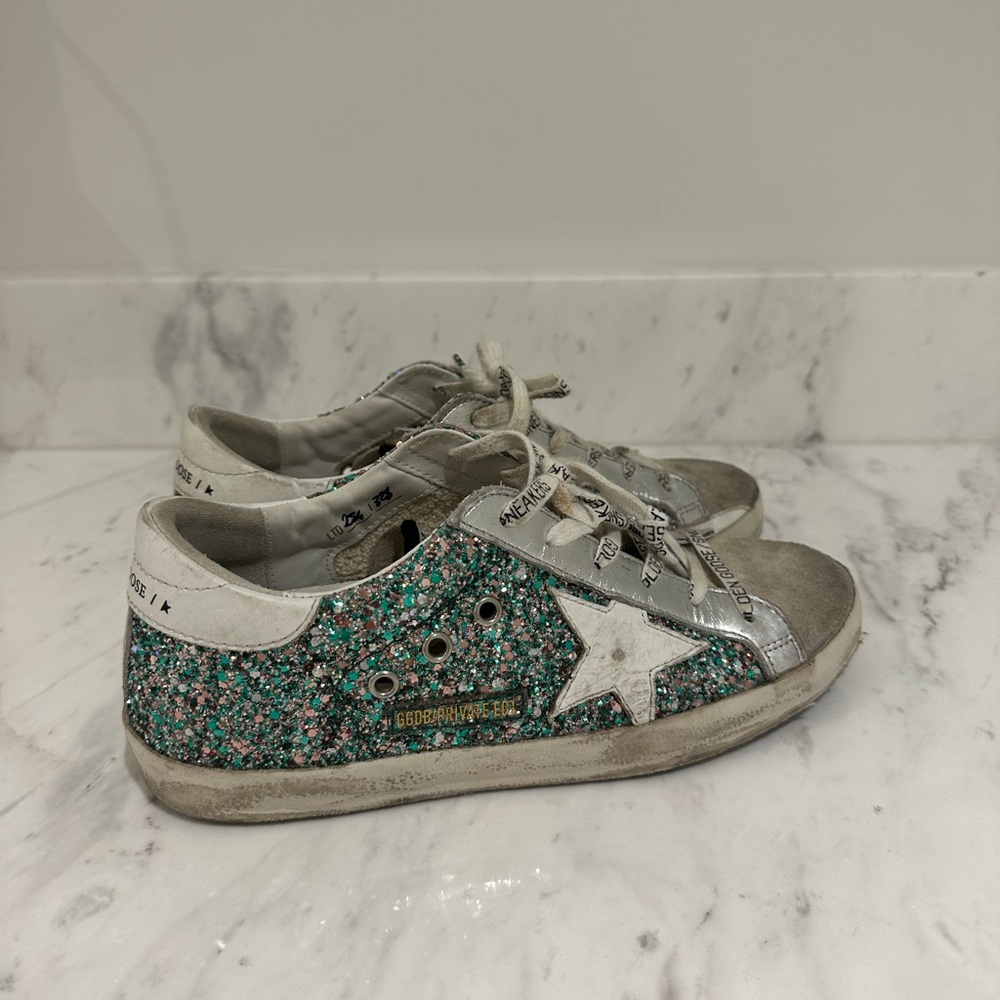 Golden Goose Glitter Sneakers - Silver Blue and Green